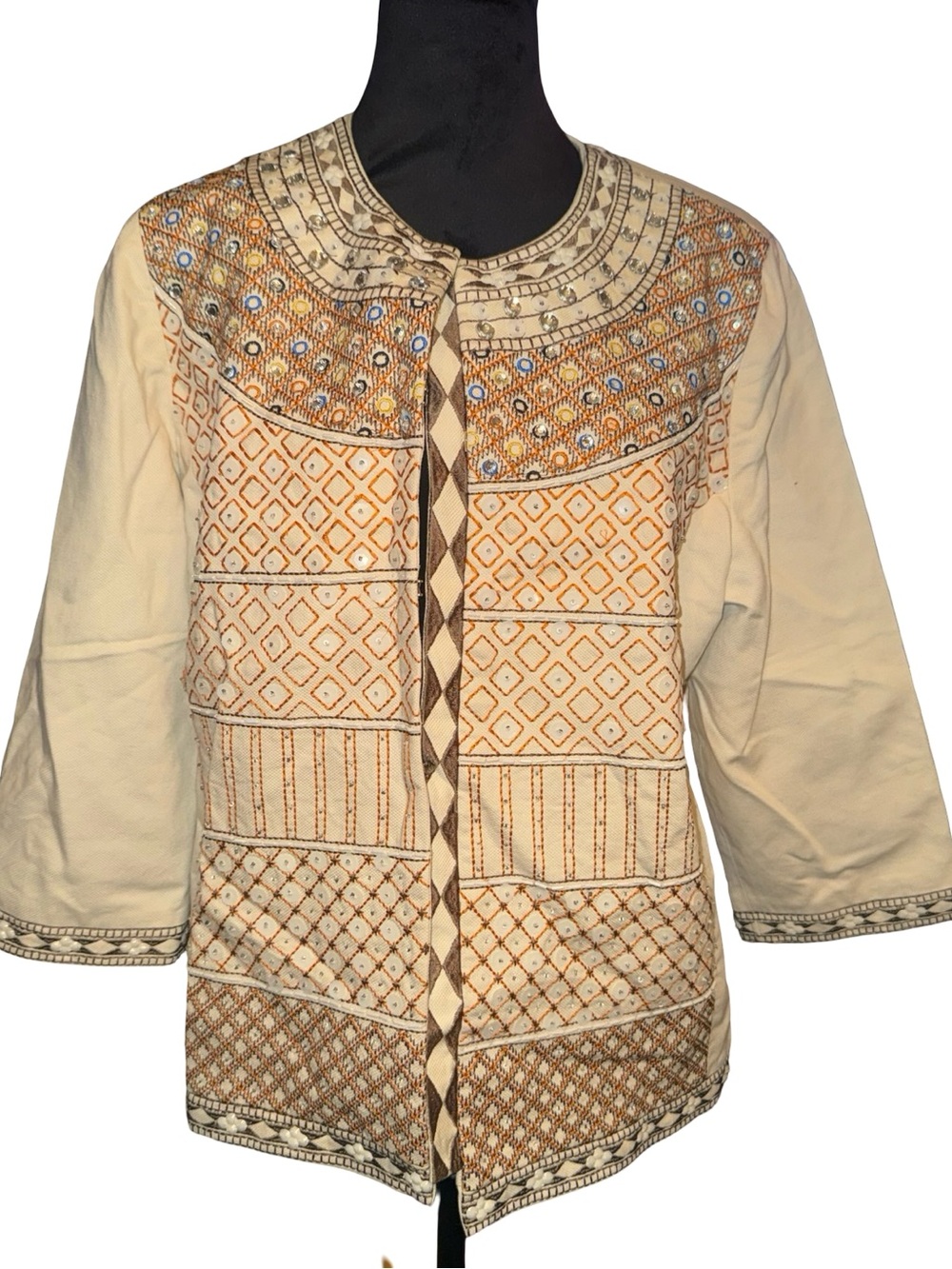 Chico's Beaded Sequined Fully Lined 3/4 Sleeve Jacket - Sz 2 or (sz12/ large )